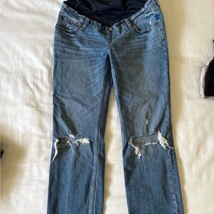 Abercrombie & Fitch Blue Distressed Ankle Straight Leg Jeans - Maternity size 27